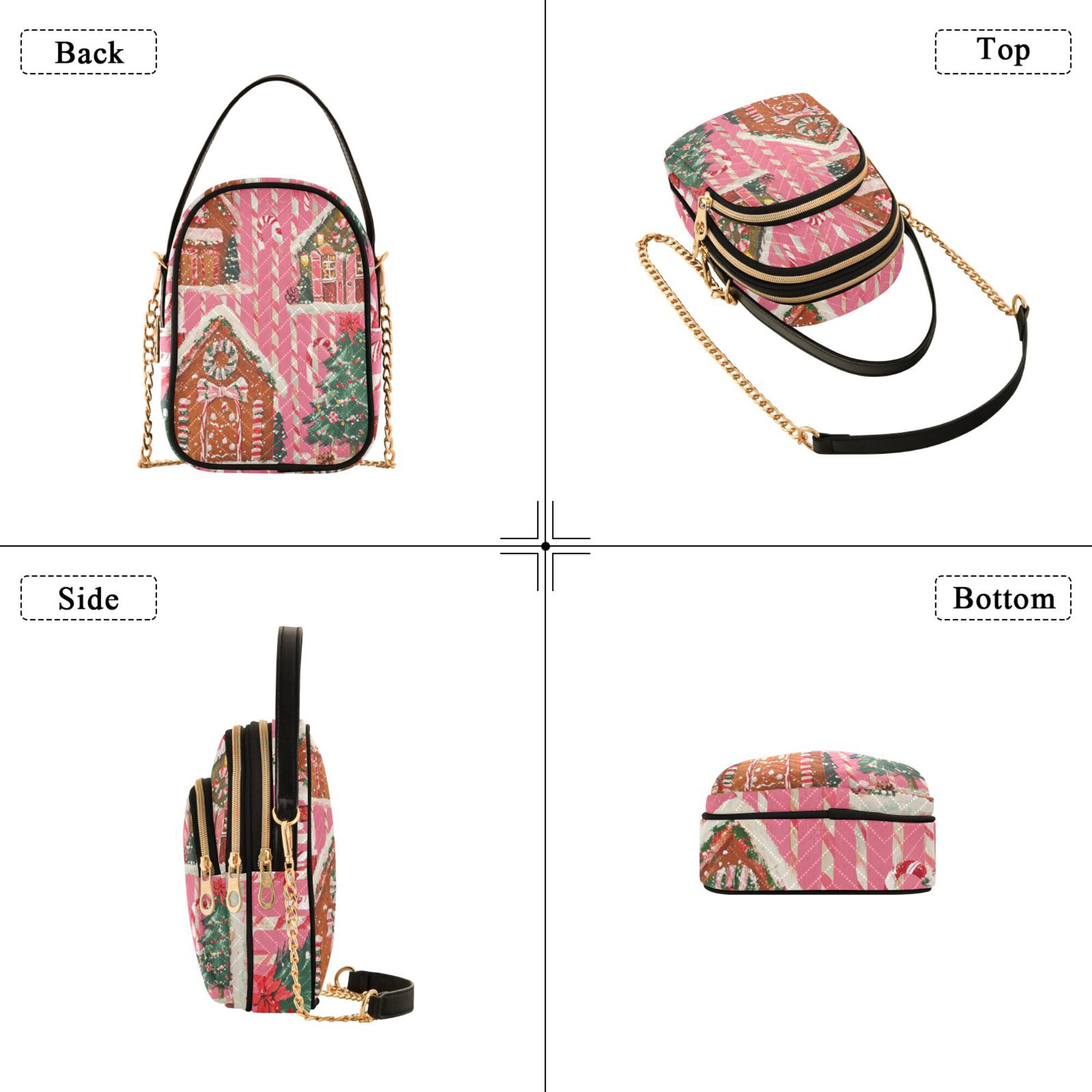 FORMRS Crossbody Bag for Women Quilted Travel Shoulder Cell Phone Purse with Chain Strap Handbag, Brown Gingerbread Houses