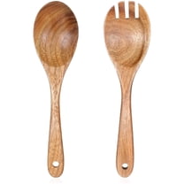 Triani 2Pcs Wooden Spoons Salad Tongs Long Handle Salad Server Set 10.2 inch Serving Utensils Set Salad Servers Set Kitchen Cooking Utensil for Cooking