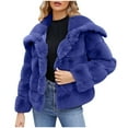 thumbnail image 3 of QATAINLAV Womens Faux Fur Coat Fleece Cropped Lapel Jacket Long Sleeve Plush Warm Thickening Coats Warm Winter Open Front Jackets Navy S, 3 of 5