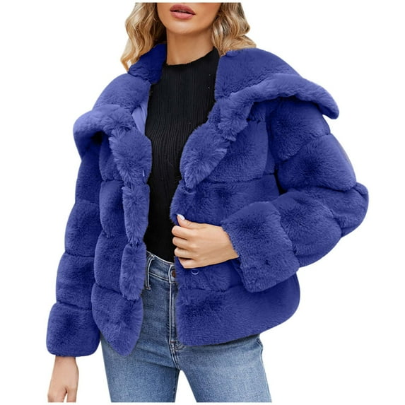 Ofreoo Womens Winter Coats Warm Solid V-neck Faux Fur Jacket,Holiday,Wedding,Party ,Christmas Gift