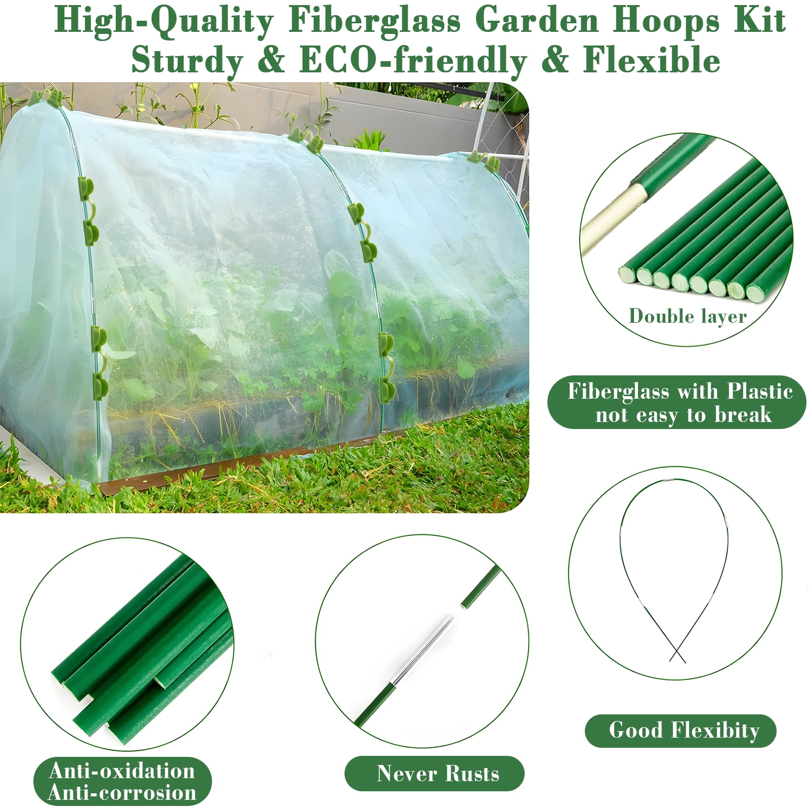 KORALAKIRI Garden Netting Kit, 10x33FT Mesh Netting, 6 Sets of Fiberglass Garden Hoops for Raised Beds, Insect Netting Row Cover, Pest Barrier Protection for Vegetable Fruits Flowers