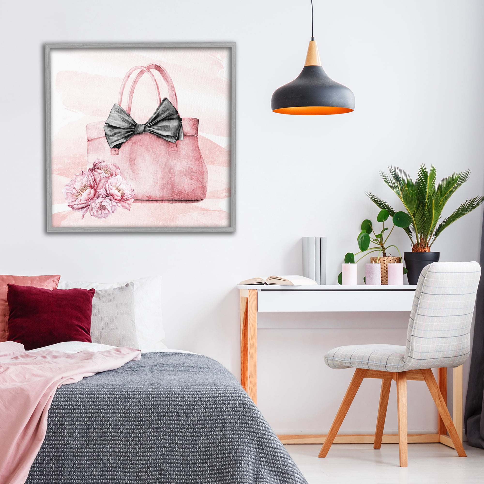 Stupell Industries Glam Time Handbag Gray Framed Giclee Art, design by Kim Allen