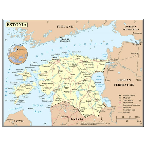 Palmetto Posters Large Detailed Political Map of Estonia 24'' x 31'' Poster