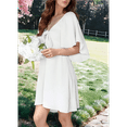 thumbnail image 6 of Women Summer Deep V Neck Elegant Bow Tie Mini Dress White XL, 6 of 8