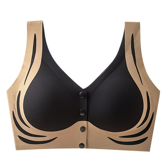 LNWUY Women's Bras No Underwire Fixed Cup Gathering Bras Soft Wireless Comfort Bralettes Padded Opening Buckle Daily Bra Black L