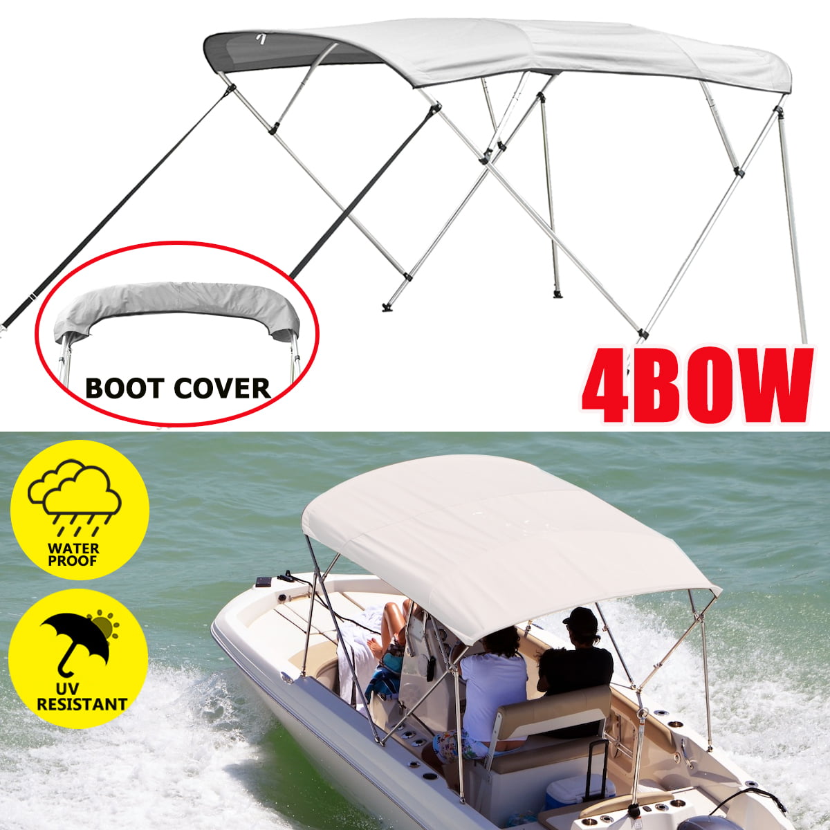 New 3-Bow Portable Bimini Top Cover Sun Canopy Suit 12-13 ft Inflatable Boat 