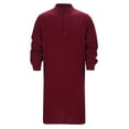 thumbnail image 2 of CONZONE Mens Muslim Kaftan Abaya Long Sleeve Robe For Men Trendy Solid Color Lapel Arab Thobe, 2 of 7