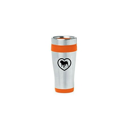 

Orange 16oz Insulated Stainless Steel Travel Mug Z1725 Bulldog Heart MIP