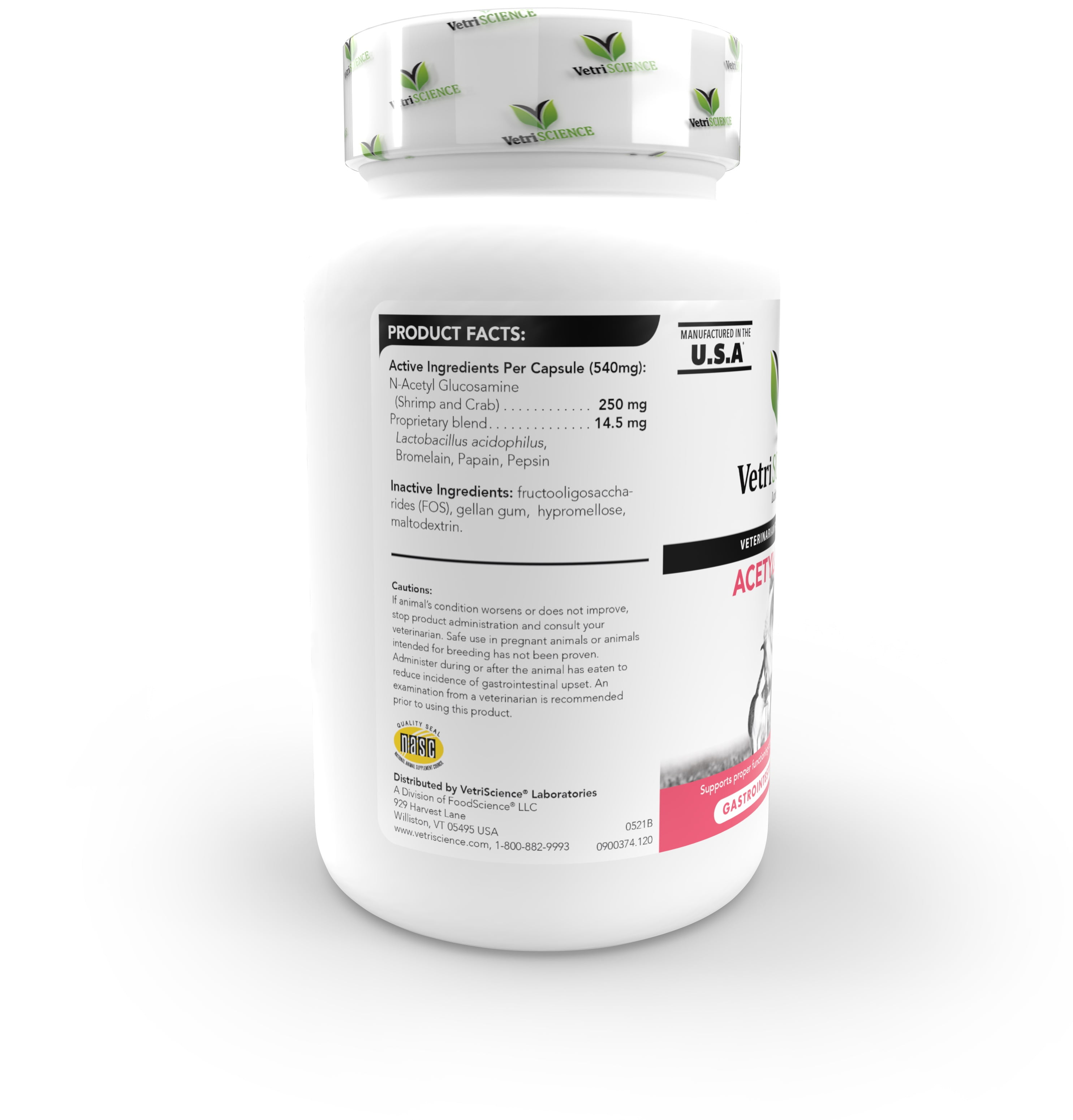 VetriScience Acetylator Digestive Health for Dogs & Cats, 120 Capsules