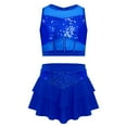 thumbnail image 2 of iixpin Kids Girls Jazz Ballet Modern Lyrical Dance Costume Cheerleading Sequin Tank Tops with Skirt Set Royal Blue 8, 2 of 6