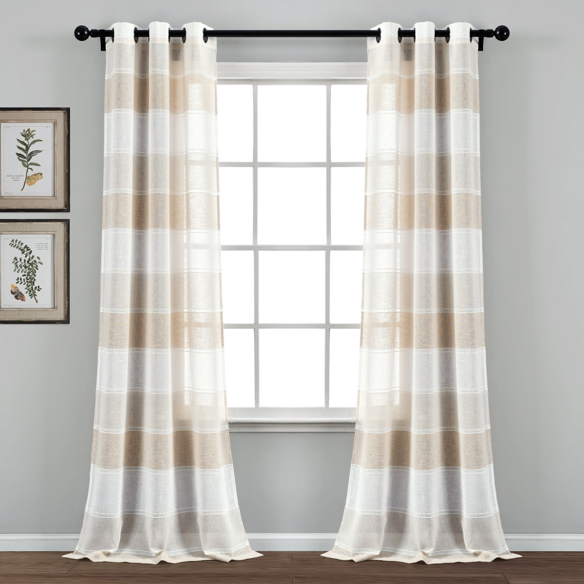 Lush Decor Textured Stripe Sheer Sheer 84" x 38" Stripe Beige 100