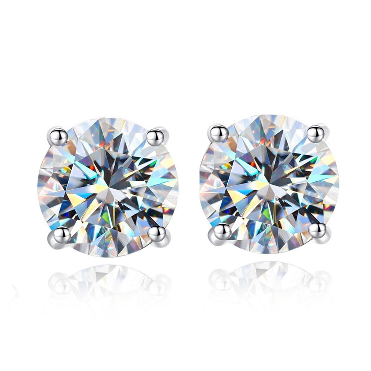 2CT D Color Moissanite Threaded Stud Earrings Women 925 Silver Fine Jewelry
