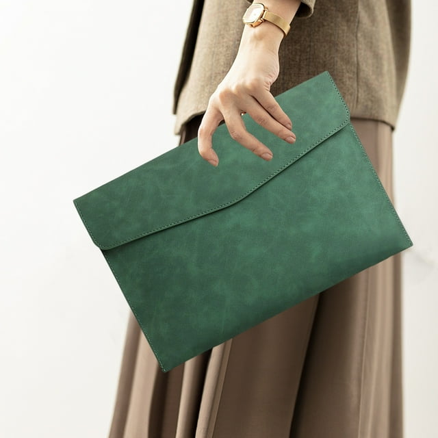 DPTALR Magnetic Lock Leather File Bag A4 Paper File Bag Folder Bag Data Business Easy Briefcase Bag