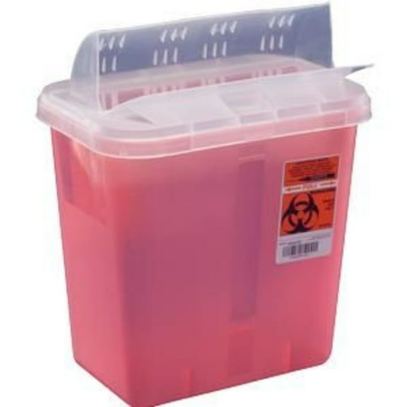 SharpSafety Multi-purpose Sharps Container, 1-Piece, 10H X 10.5W X 7.25D Inch, 2 Gallon, Translucent Base, Horizontal Entry Lid, 1 Container