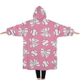 thumbnail image 2 of Oversized Wearable Blanket Hoodie,Pink Bows and Baseballs Pattern Sherpa Blanket Hoodie with Super Pockets,Super Warm Fuzzy Pullover for Women & Men, 2 of 6
