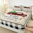 thumbnail image 3 of Manfei Red Truck 4 Pieces Queen Sheet Sets,Geometric Buffalo Ultra Soft Flat Sheet,Lodge Cabin Queen Fitted Sheet,Teenagers Bedroom Decor, 3 of 7