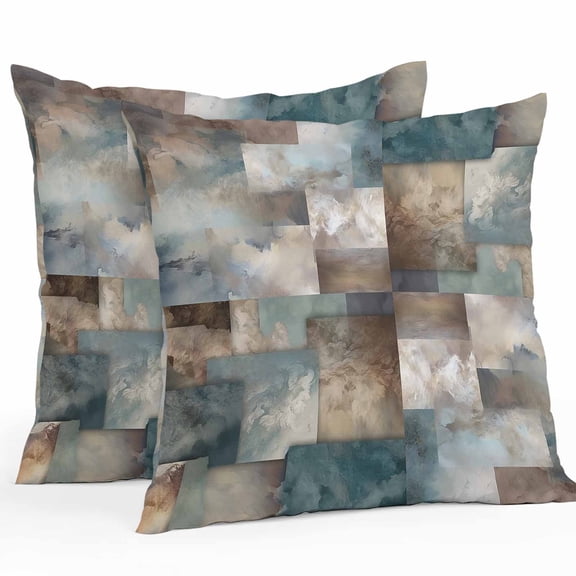 Boanket Outdoor Pillow Covers 26 x 26 Inches, Blue Brown Geometric Waterproof Throw Pillow Cover Set of 2, Modern Ombre Abstract Art Decorative Square Cushion Covers for Patio/Tent/Couch/Garden