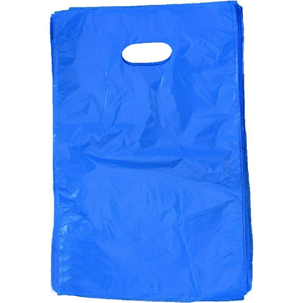 Pack of 2000 Blue Shopping Bags with Die Cut Handle 7.5 x 12 Thickness 12 micron. High Density ...
