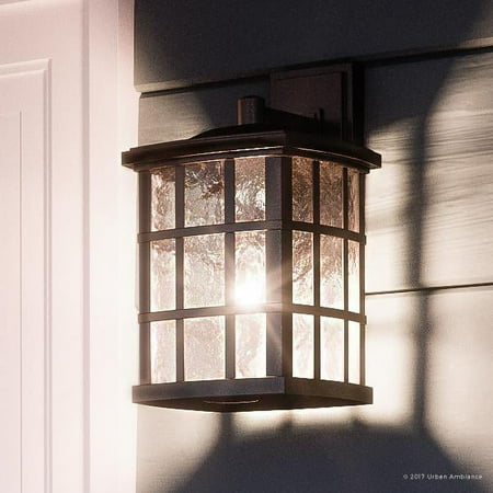 

Urban Ambiance Luxury Craftsman Outdoor Wall Light Small Size: 10.5 H x 6.5 W with Tudor Style Elements Highly-Detailed Design Oil Rubbed Parisian Bronze Finish and Water Glass UQL1231