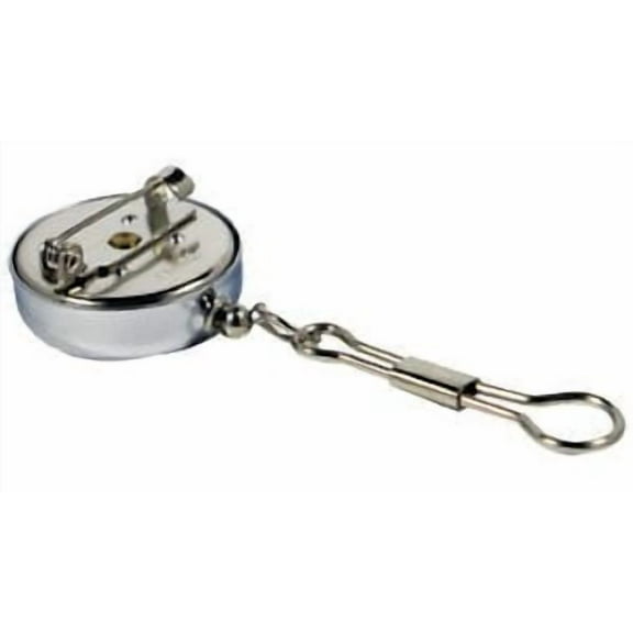 Retractable Pull Reel Key Chains Chrome Plated Stainless Steel 1" Pin-on
