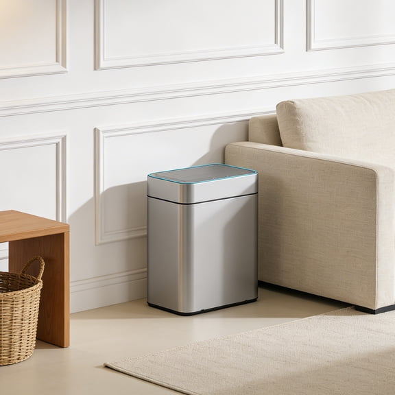 Innovaze 13 Gallon Touchless Motion Sensor Trash Can, Stainless Steel Automatic Garbage Can with Butterfly Lid, Silver