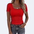 thumbnail image 5 of Lumtrix Women Short Sleeve Tops Scoop Neck Ribbed Knit Slim Fitted Basic Tee Shirt Casual Spring Summer Clothes 2026 Red XL, 5 of 7