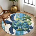 thumbnail image 2 of Round Rugs 5Ft, Sea Turtle Coastal Round Area Rug Washable Indoor Throw Carpet, Nautical Beach Summer Retro Soft Non Slip Circle Rug for Cabinet Bathroom Home Decor Aesthetic, 2 of 8