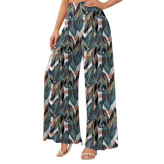 Clossjun Womens Pants Beach Flowy Wide Leg Daily Wear Palazzo SweatPants Summer Floral Trousers Vacation Boho Athletic Pants