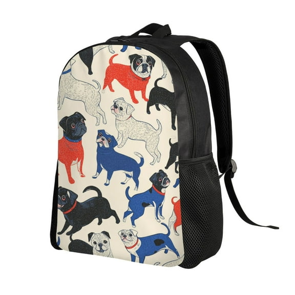 Cute Pug Dog Printed Backpack Double Shoulder Backpack Durable, Spacious, Ergonomic Design for Travel, Work & Outdoor Use