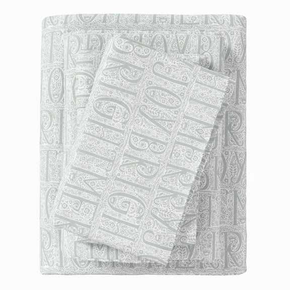 Great Bay Home 4-Piece 100% Turkish Cotton Flannel Sheet Set, King, Holiday Words - Grey