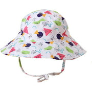 Cartoon Kids Sun Hat with Chin-Strap,Toddler Baby Boy Girl Summer Adjustable Bucket Hat Beach Cap 50+UPF