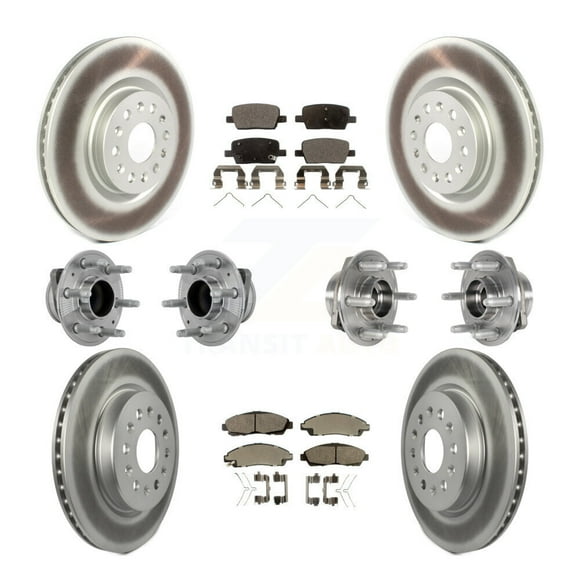 Transit Auto Front Rear Hub Bearings Assembly Coated Disc Brake Rotors and Semi-Metallic Pads Kit (10Pc) for Car Cadillac XT5 Buick Enclave XT6 FWD - Left Right Side (Driver Passenger) KBB-133039