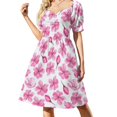 thumbnail image 3 of Vestido de manga corta con estampado de flor de cerezo en tonos pastel, ropa de fiesta, ropa de verano para mujer, 3 of 7