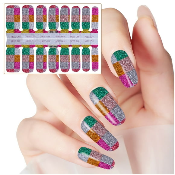 Sandistore Stick on Nails Short Clear Nail Stickers Glitter Gradient Color Full Wraps Polish Stickers Decal Strips Self-Ashesive Nail Sticker Sets For Women Girls Manicure Ideas for Short Nails