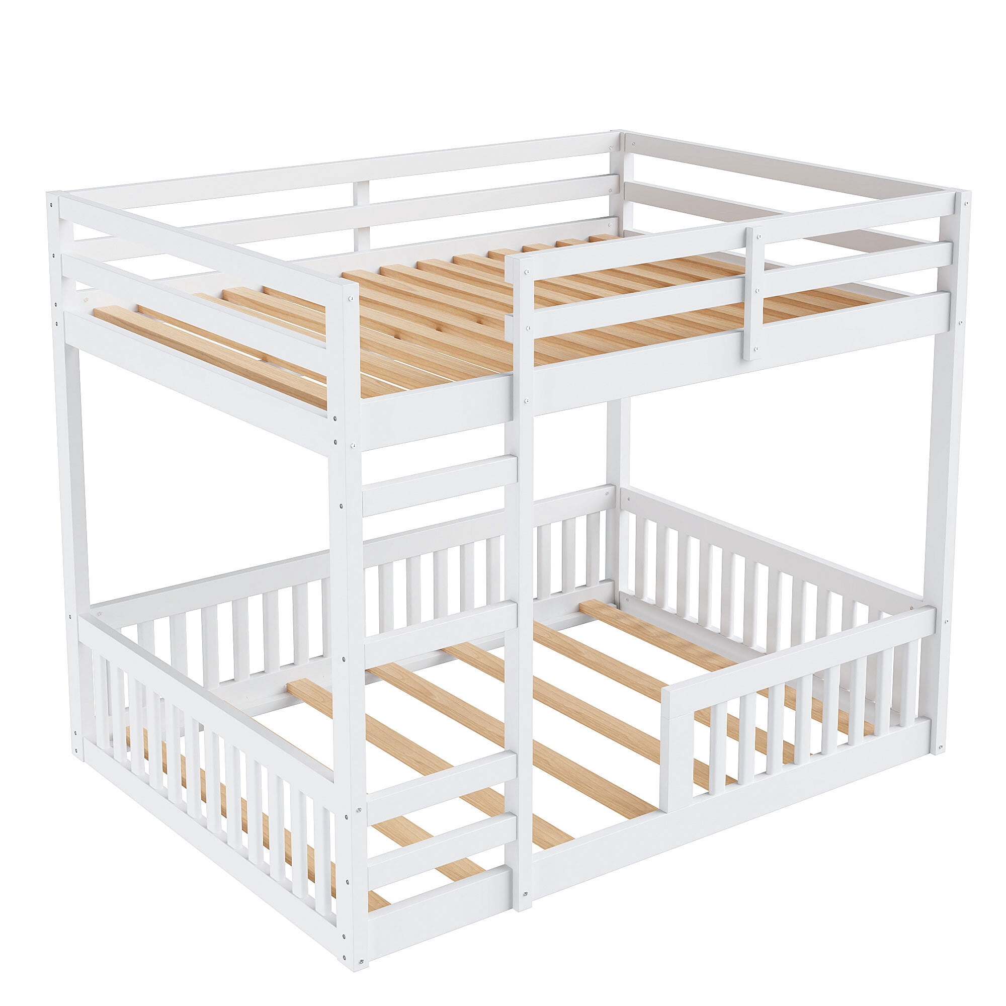 Euroco Full over Full Bunk Bed with Ladder and Guardrails for Kids Teens Adults, White