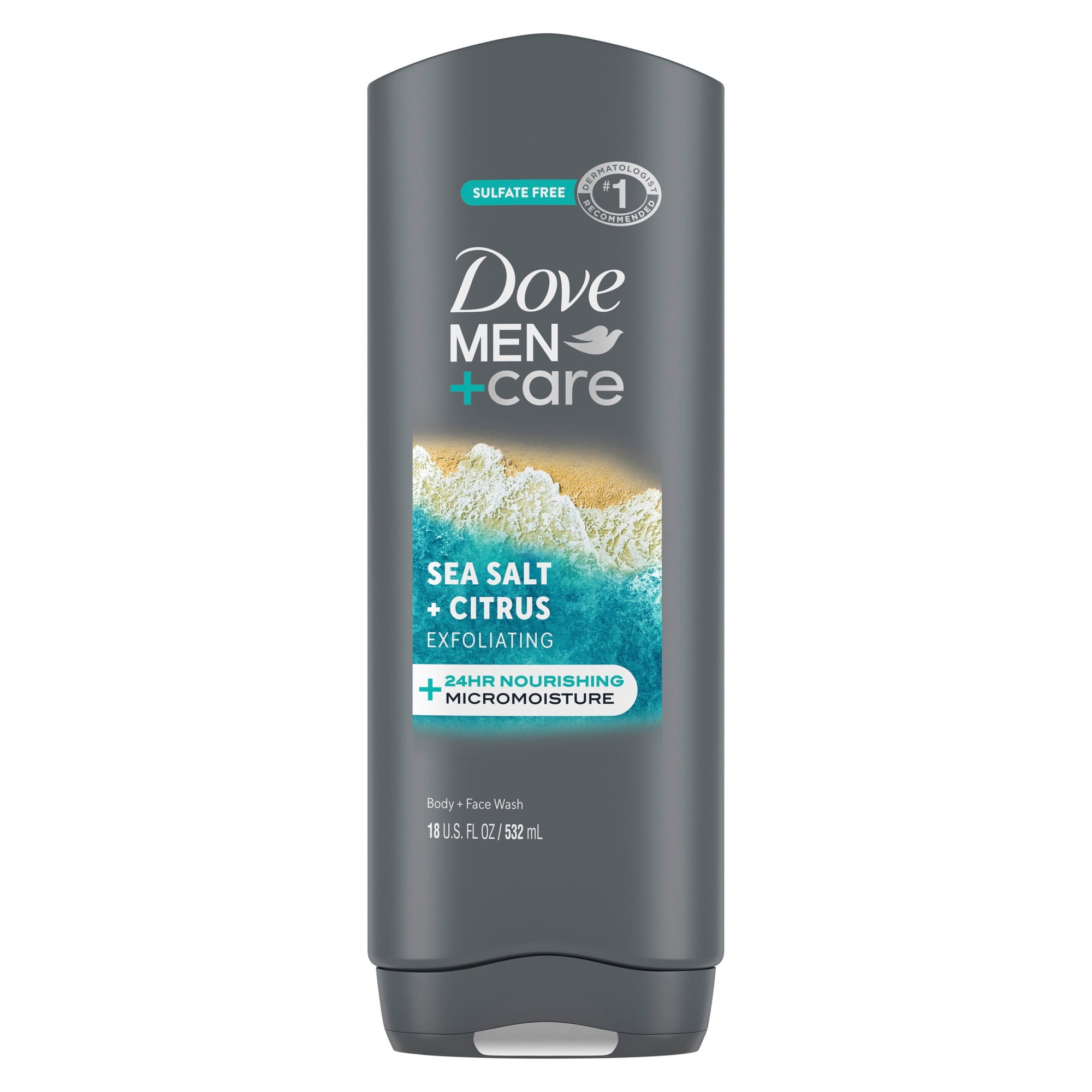 Dove Men+Care Body And Face Wash For Men, Exfoliating Sea Salt + Citrus With 24-Hour Nourishing Micromoisture Technology, ,18 fl oz