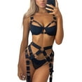 thumbnail image 1 of FAROOT Sexy Lingerie Set, Solid Color Underwired Bra + Thong + Garter Belt, 1 of 6