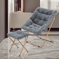 thumbnail image 3 of Monibloom Oversized Square Folding Fluffy Faux Fur Saucer Chair with Ottoman, for Adults, Living Room, Bedroom, Dorm, Apartment, Set of 2 (Gray), 3 of 10