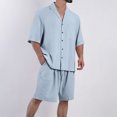 thumbnail image 2 of Zylarhe Men T Shirts Mens Summer Fashion Solid Color Large Size Cuban Collar Short Sleeve Pocket Button Cardigan Shirt Button down Pajama Shirt, 2 of 6