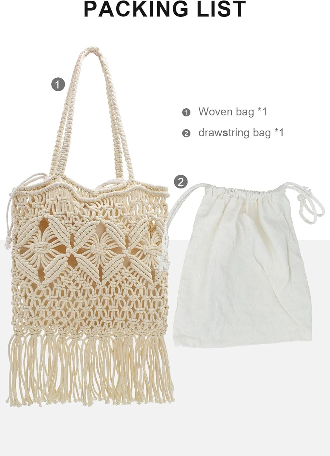 Boho Crochet Summer Handbag Handmade Cotton Rope Knit Shoulder Bags for Women Bohemia Tote for Travel