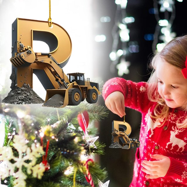 Harpily Home Decor Personalized Construction Vehicle Letters 2D Flat Acrylic Decorations Excavator Decorations Excavator Christmas Decorations 2024