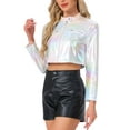 thumbnail image 4 of Chaquetas cortas para mujeres INSPIRE CHIC con cuello de pie, cremallera metálica, mangas largas, chaqueta de fiesta S blanca, 4 of 6