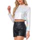 thumbnail image 4 of Chaquetas cortas para mujeres INSPIRE CHIC con cuello de pie, cremallera metálica, manga larga, chaqueta de fiesta M blanca, 4 of 6
