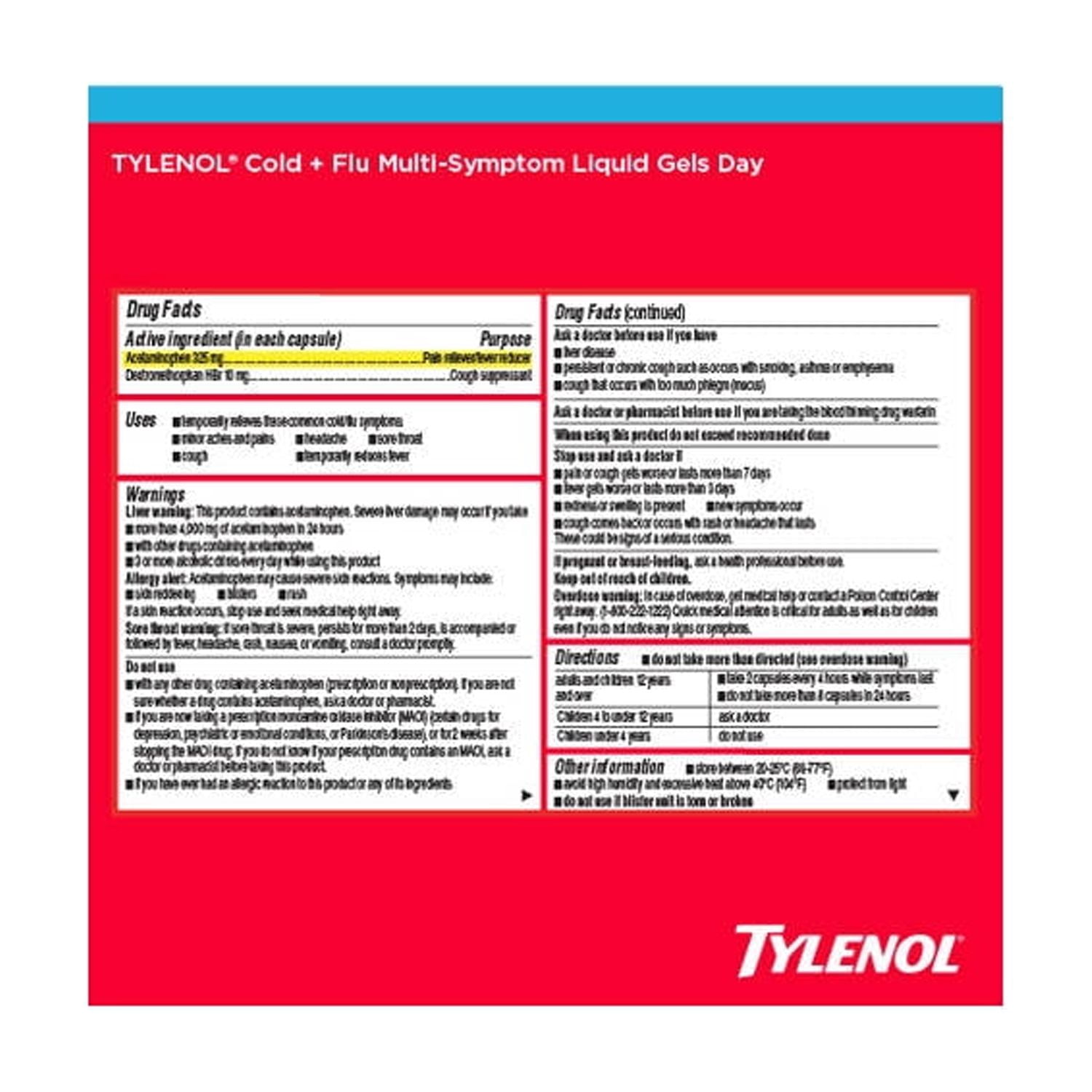 Tylenol Daytime Cold & Flu Multi-Symptom Relief Liquid Gels, 24 Count