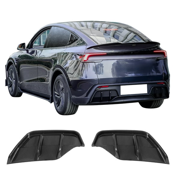 Ikon Motorsports Rear Aprons, Compatible with 2025-2026 Tesla Model Y Juniper,  IKON Style PP Polypropylene PP Carbon Fiber Print Rear Bumper Lip Lower Side Spat Valance Winglet Canard Protector 2PC