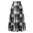 thumbnail image 4 of Midi Skirts For Women Drawstring High Waist Tiered Skirt Elastic Buffalo Plaid Print Loose Skirts Flowy A-Line Skirt With Side Pockets Gray XL, 4 of 5