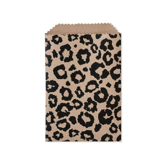 100 Pack, Leopard Kraft Paper Merchandise Bags 4.75x6.75" for Food Packaging, Made in USA