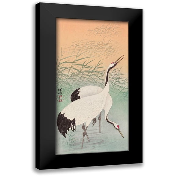 Koson, Ohara 9x14 Black Modern Framed Museum Art Print Titled - Two cranes