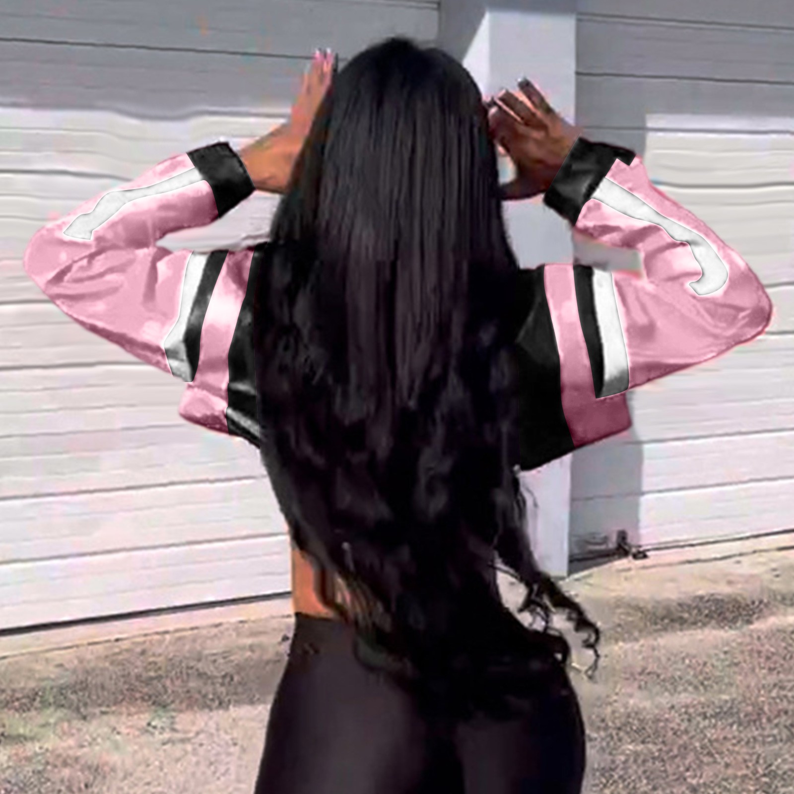 Wovix Faux Leather For Women Cropped Jacket Motorcycle Coat Y2K Letter Bomber Outerwear Long Sleeve Trendy Soft Tops Streetwear