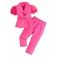 thumbnail image 2 of MKOSPLRT Kids Outfits Blazer Suits 2 Piece Sets Puff Sleeve Mesh Notch Collar Jacket Casual Straight Leg Pants Solid Dressy Set with Belt, 2 of 6